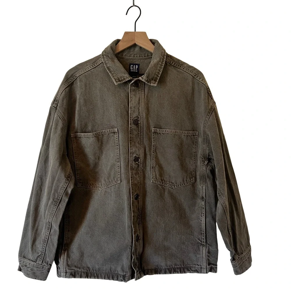 Gap Relaxed Denim Utility Shirt Jacket in Espresso Brown, Men's‎ Size Small